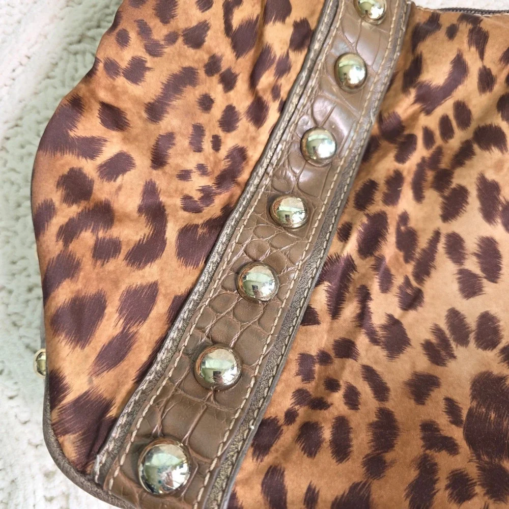 Genna De Rossi Hobo Shoulder Bag Brown Leopard Studded